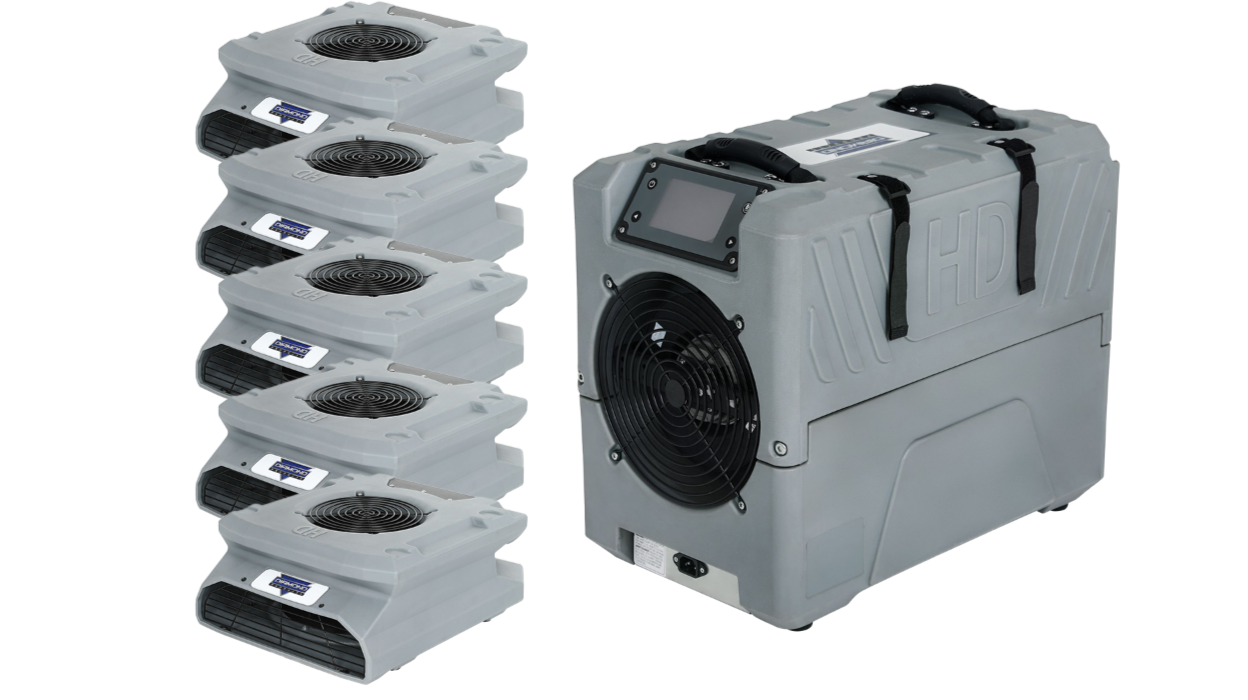 Water Damage Restoration Package I, Air Mover (5) and Dehumidifier (1)