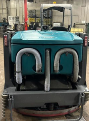 Used Tennant M30, Floor Sweeper Scrubber,  62”, 75 Gallon, Propane, Ride On, Cylindrical, Overhead Guard