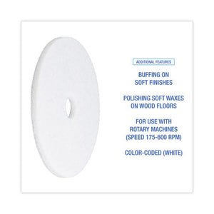 Polishing Floor Pads, 20" Diameter, White, 5/carton